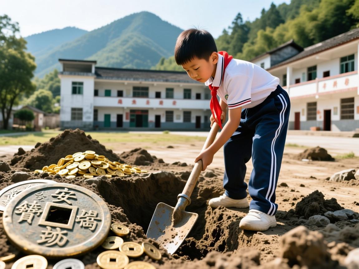 万安剡溪小学挖出古币，校园惊现金山，时光流转显真容