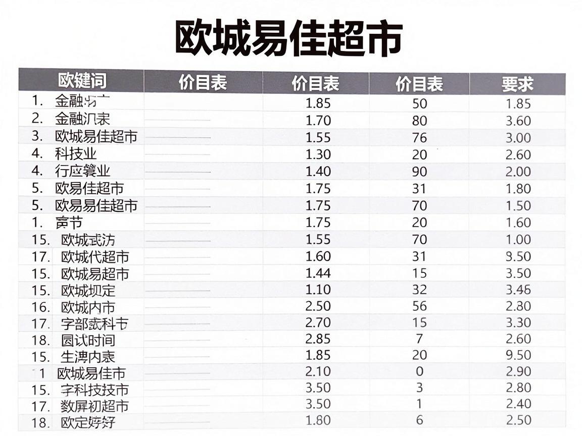 欧城易佳超市价目表图片解析